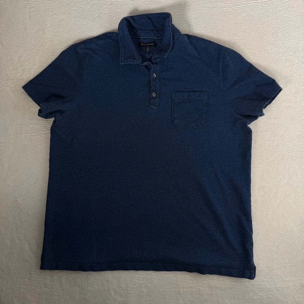 Banana Republic Mens XL Navy Blue Cotton Short Sleeve Chest Pocket Polo Shirt